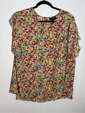 Premise Multicolor Floral Flutter-Sleeve Blouse